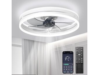 Stille Plafondventilator met Ledverlichting 40 cm - Dimbaar met Afstandsbediening en App - Wit