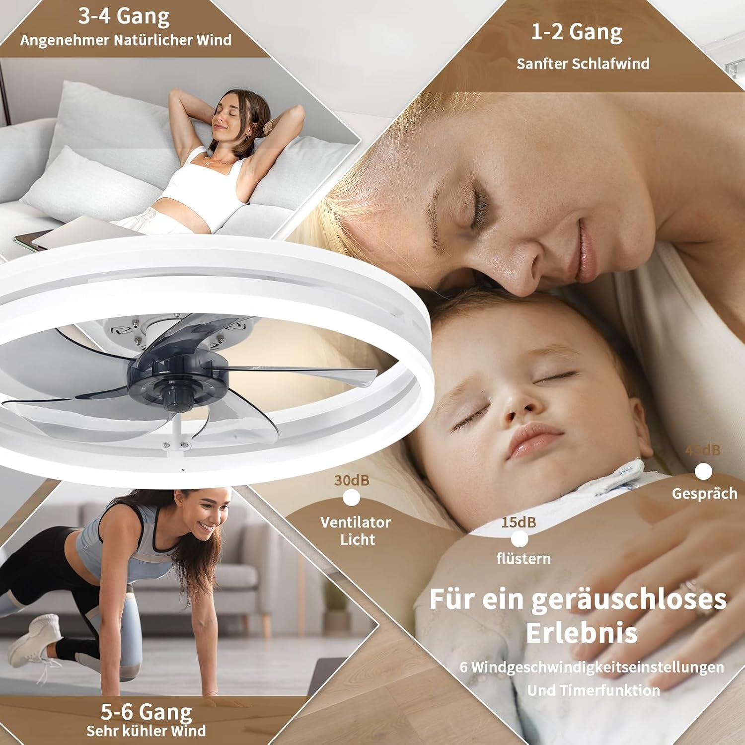 Stille Plafondventilator met Ledverlichting 40 cm - Dimbaar met Afstandsbediening en App - Wit