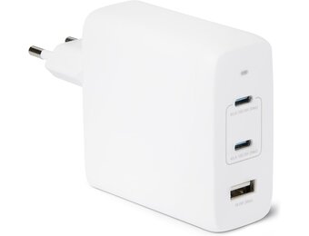 Amazon Basics 120W 3-poorts Nano GaN Wall USB C-oplader, PD voor laptops, tablets, telefoons, geen PPS, wit