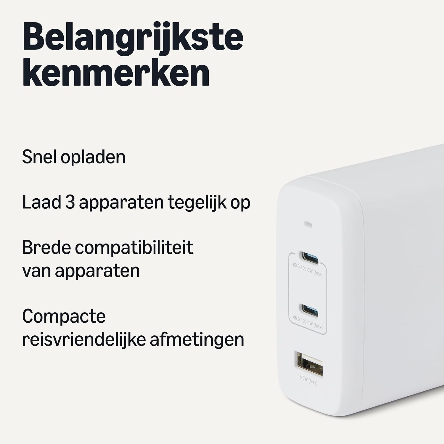 120W USB-C GaN Snellader (Wit) - 3 Poorten