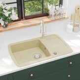 VidaXL Granieten Spoelbak Enkele Bak Beige - 35% Korting