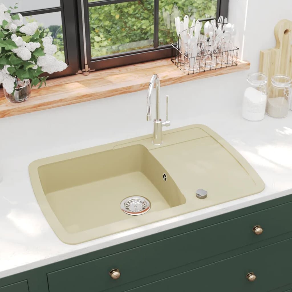 VidaXL Granieten Spoelbak Enkele Bak Beige - 35% Korting