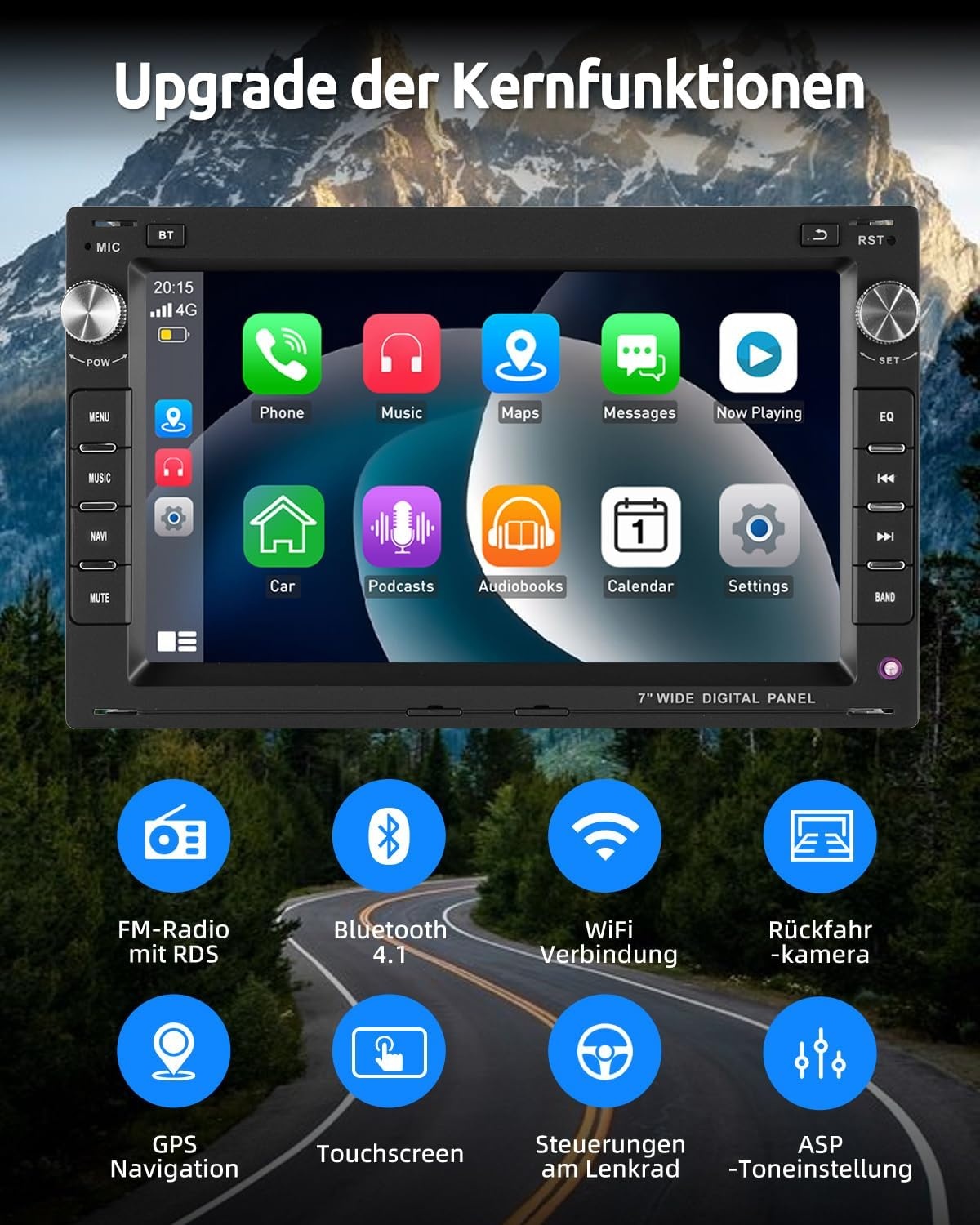 ESSGOO 7 Inch Android 15 Autoradio voor VW, Skoda en Seat - 2GB RAM & 64GB ROM - CarPlay & Android Auto