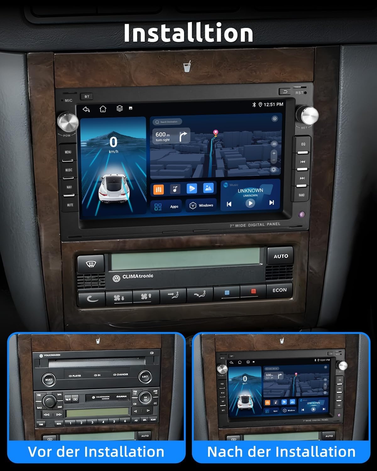 ESSGOO 7 Inch Android 15 Autoradio voor VW, Skoda en Seat - 2GB RAM & 64GB ROM - CarPlay & Android Auto