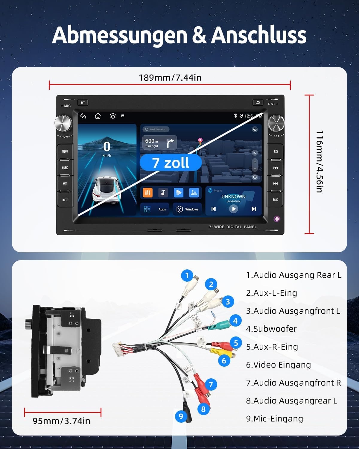 ESSGOO 7 Inch Android 15 Autoradio voor VW, Skoda en Seat - 2GB RAM & 64GB ROM - CarPlay & Android Auto
