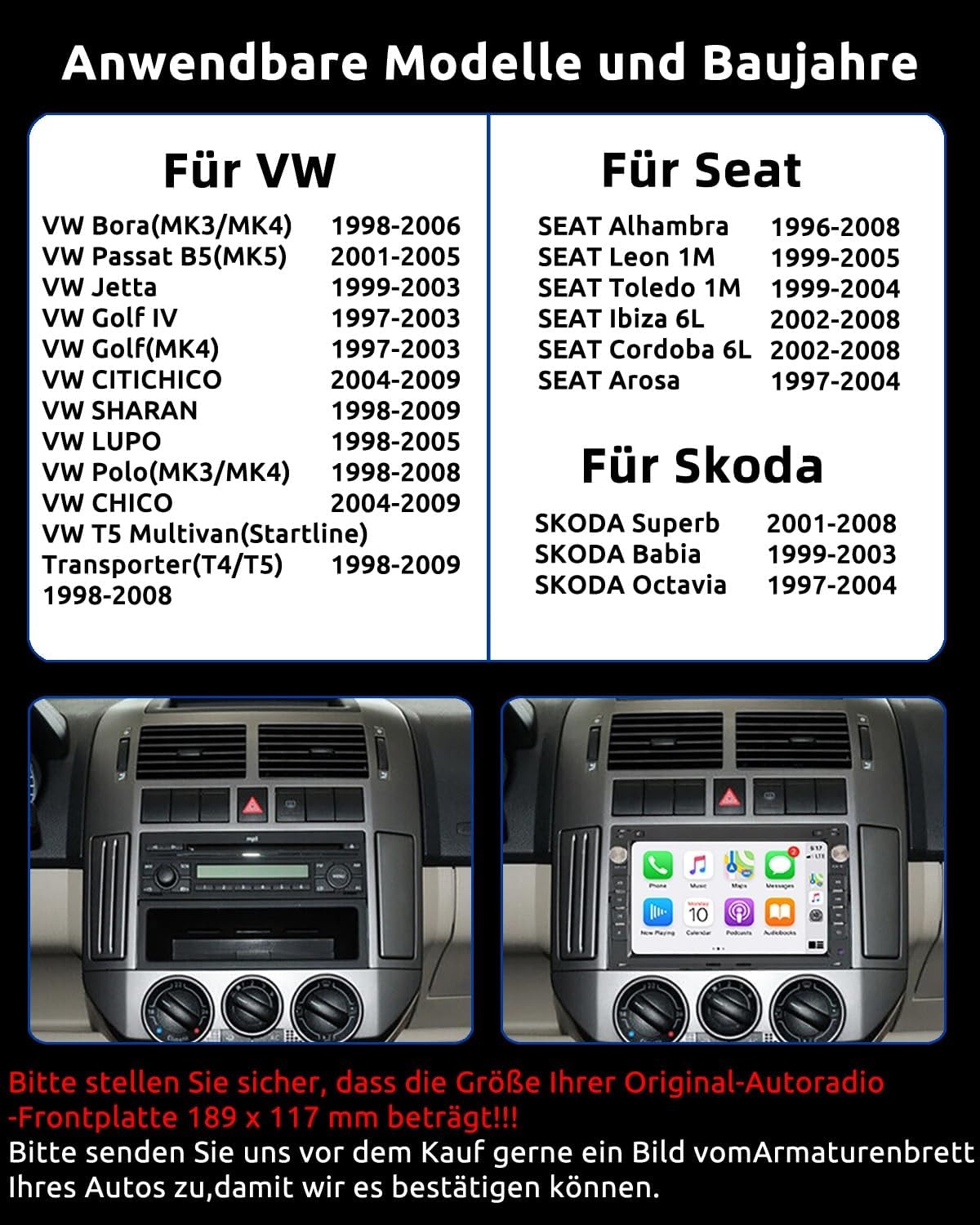 ESSGOO 7 Inch Android 15 Autoradio voor VW, Skoda en Seat - 2GB RAM & 64GB ROM - CarPlay & Android Auto