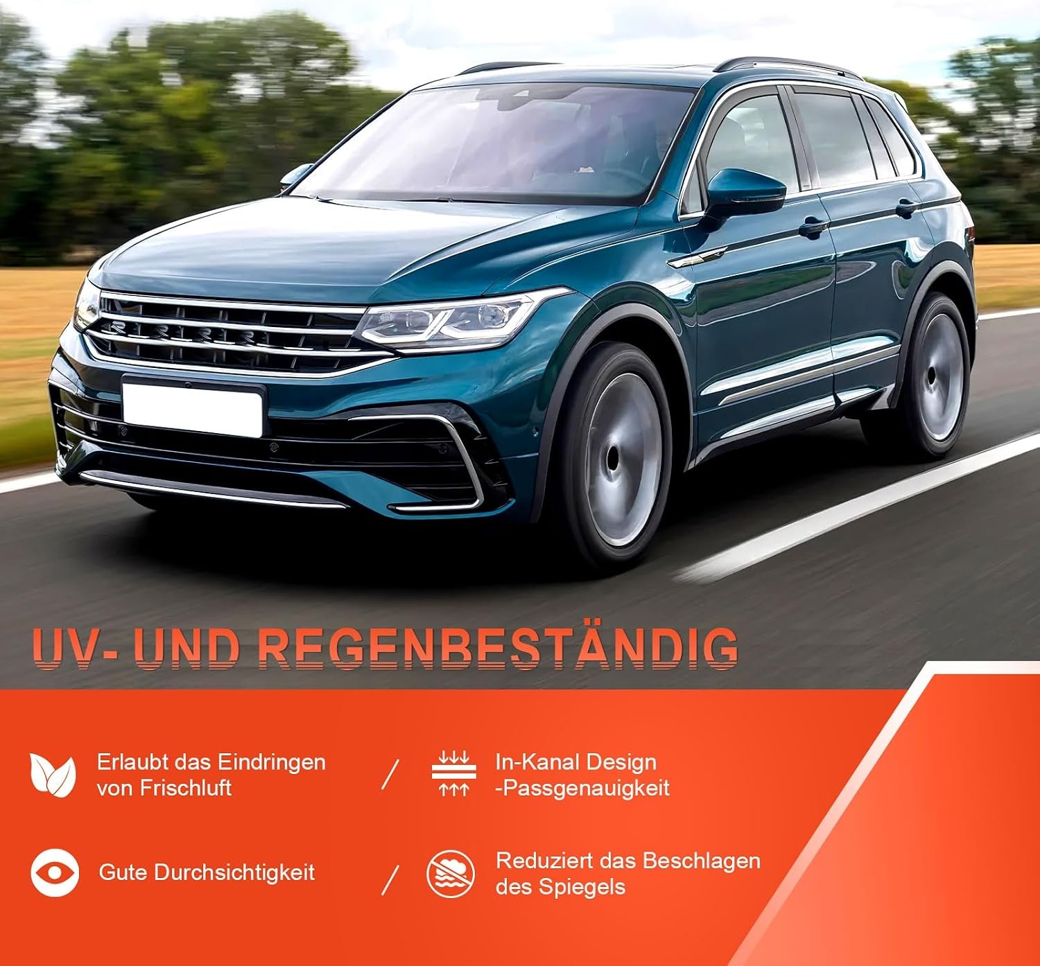 GEARMONSTER Winddeflectoren voor VW Tiguan 2016-2023 5-deurs regenbescherming geïntegreerde spoilers, 4 stuks, zwart