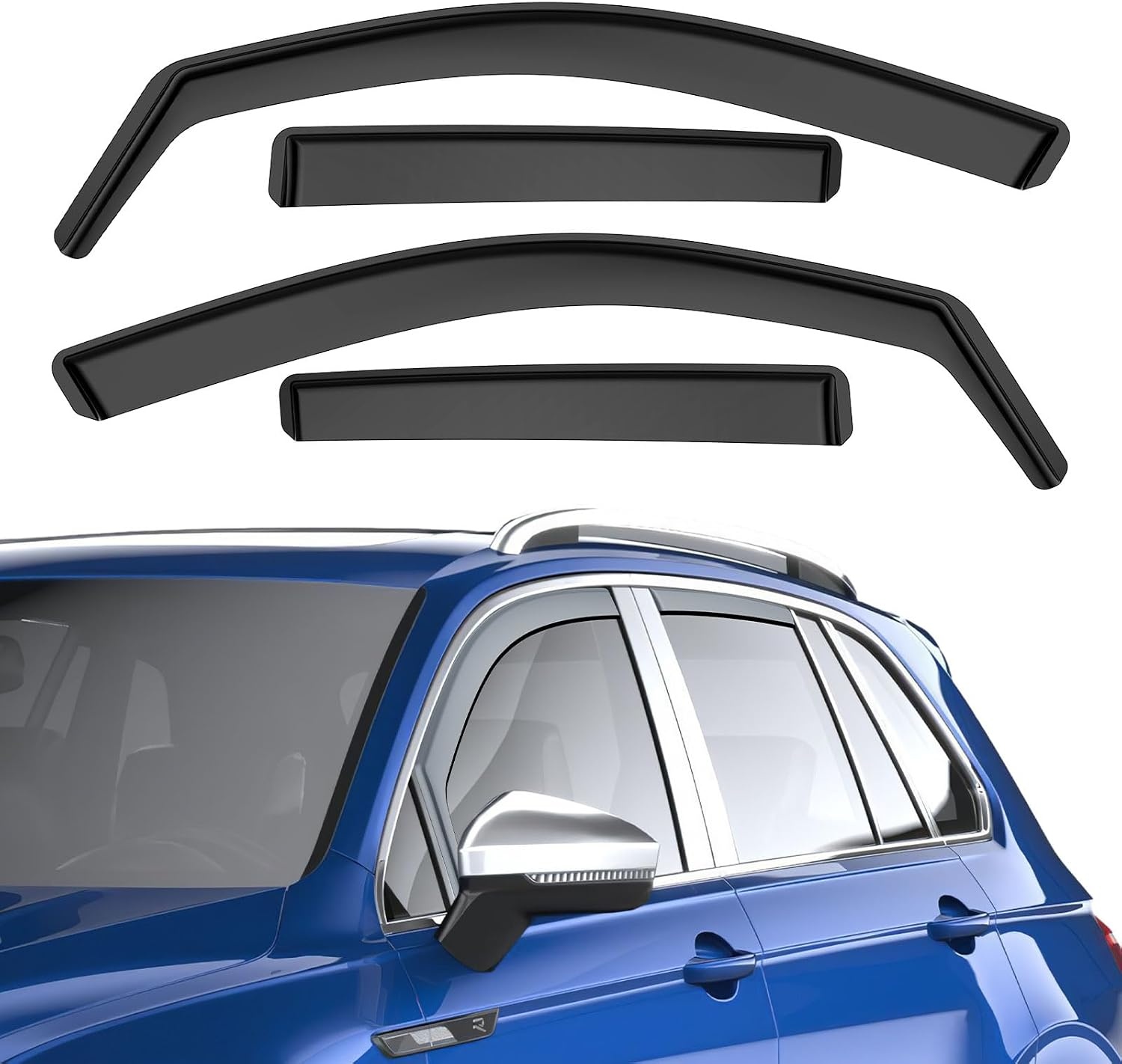 GEARMONSTER Winddeflectoren voor VW Tiguan 2016-2023 5-deurs regenbescherming geïntegreerde spoilers, 4 stuks, zwart