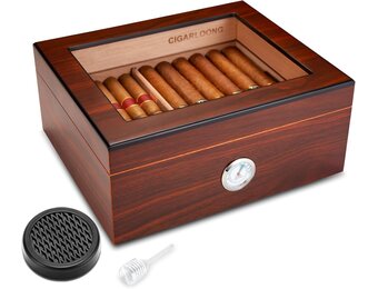Humidor Cederhout - 50-70 Sigaren - Met Hygrometer & Bevochtiger - 53% Korting