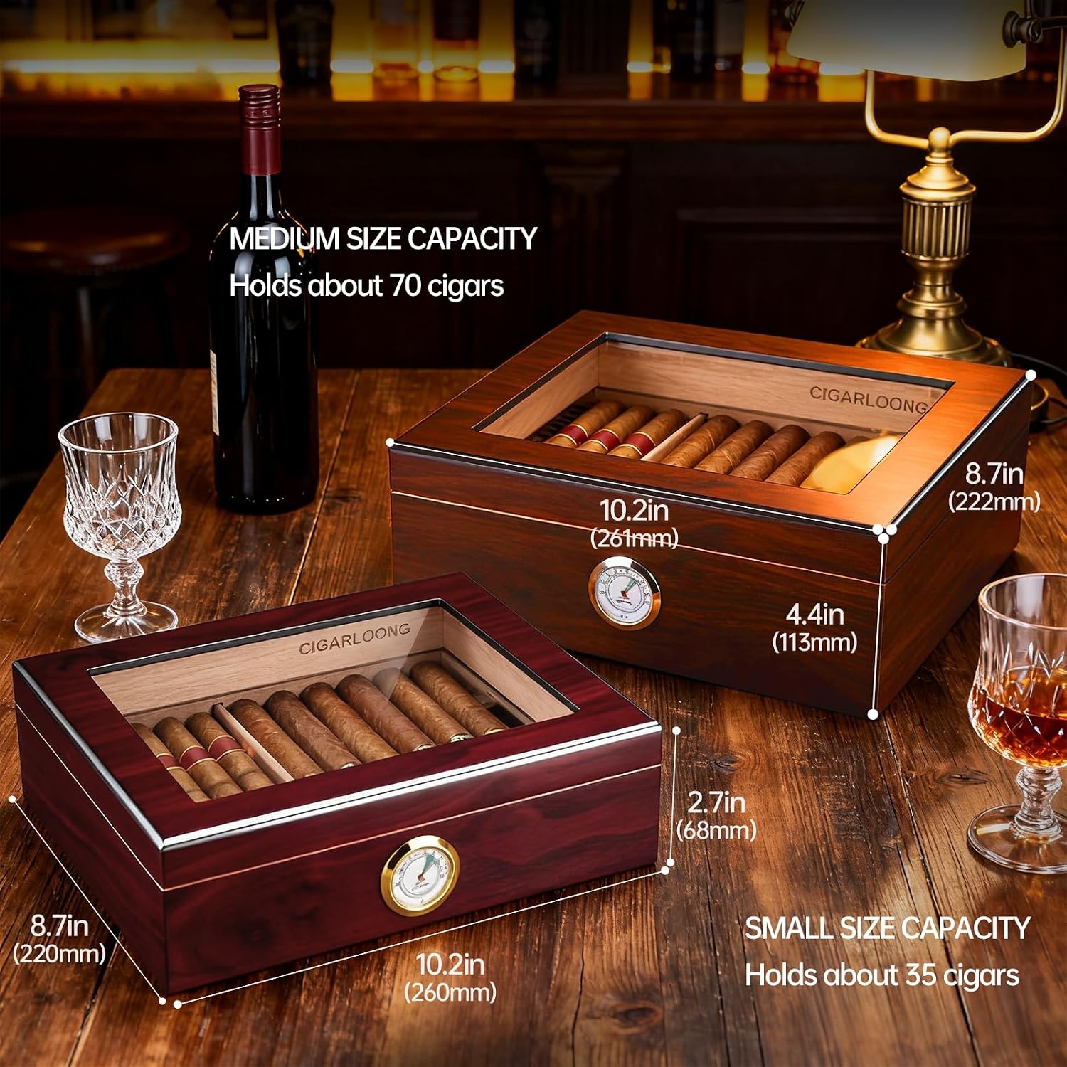 Humidor Cederhout - 50-70 Sigaren - Met Hygrometer & Bevochtiger - 53% Korting