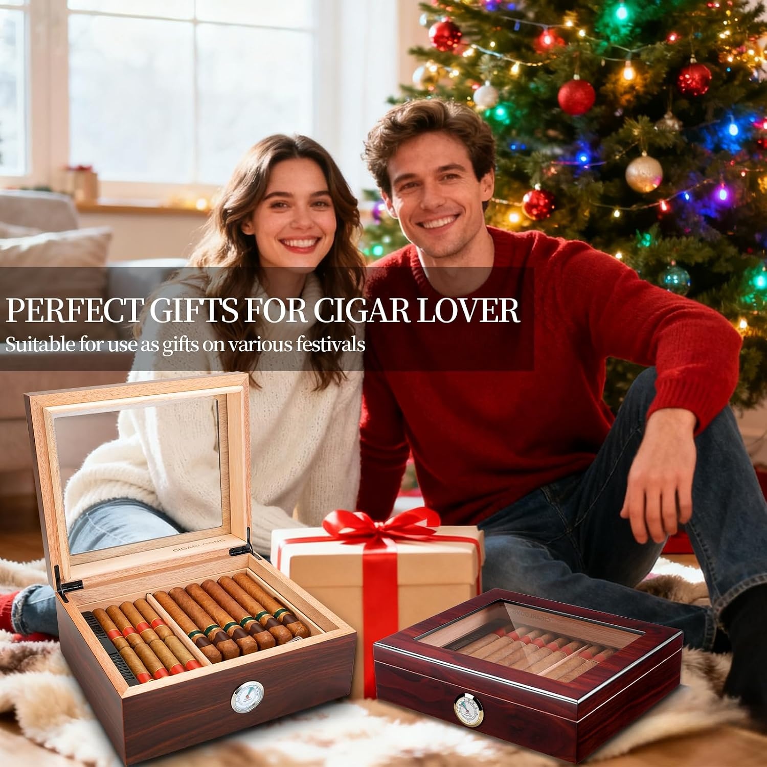 Humidor Cederhout - 50-70 Sigaren - Met Hygrometer & Bevochtiger - 53% Korting