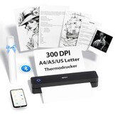 iDPRT MT610 Draagbare thermische printer, mobiele printer A4 voor onderweg, A4, compatibel met Windows, iOS, Android, 300 dpi monochrome reisprinter voor thuis, leren, zwart