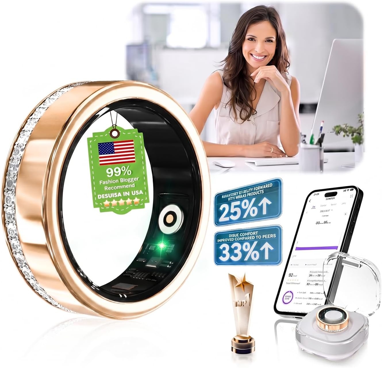 Smart Ring Fitness Tracker - Waterdicht, SpO2, Slaap - Zilver Maat 7 - 60% Korting