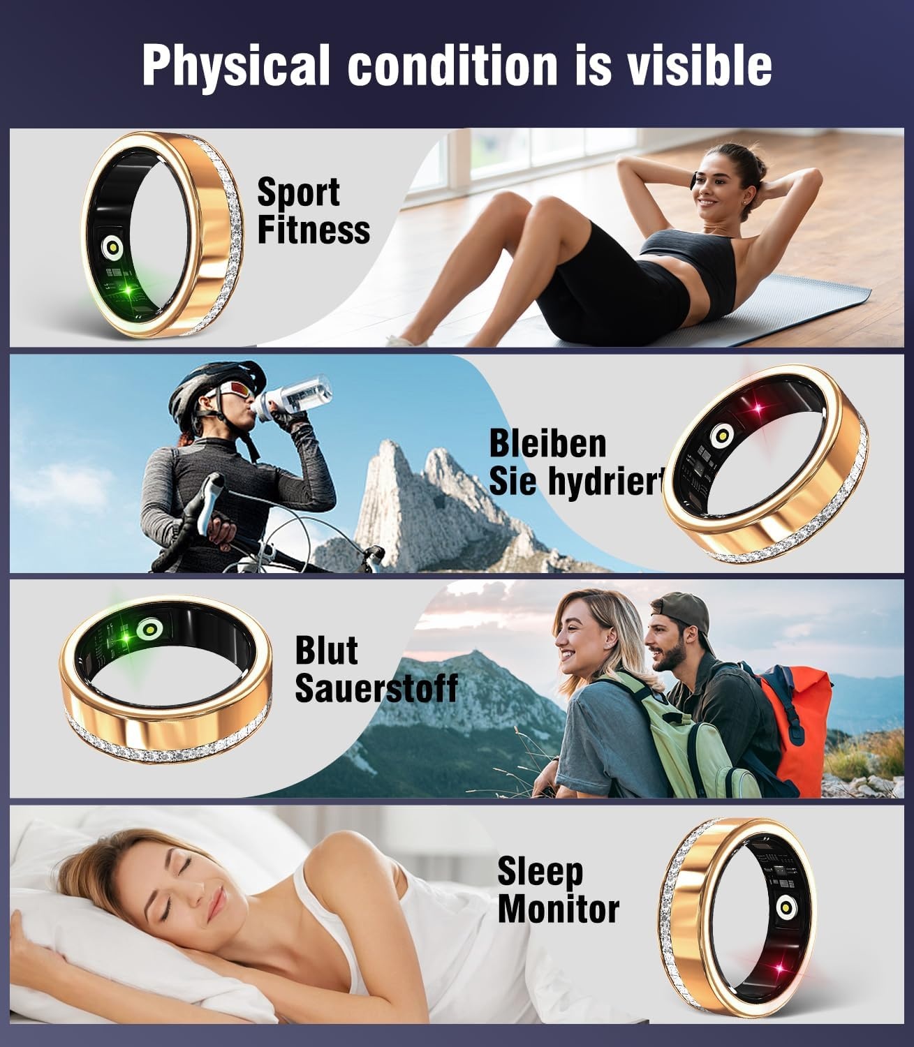 Smart Ring Fitness Tracker - Waterdicht, SpO2, Slaap - Zilver Maat 7 - 60% Korting