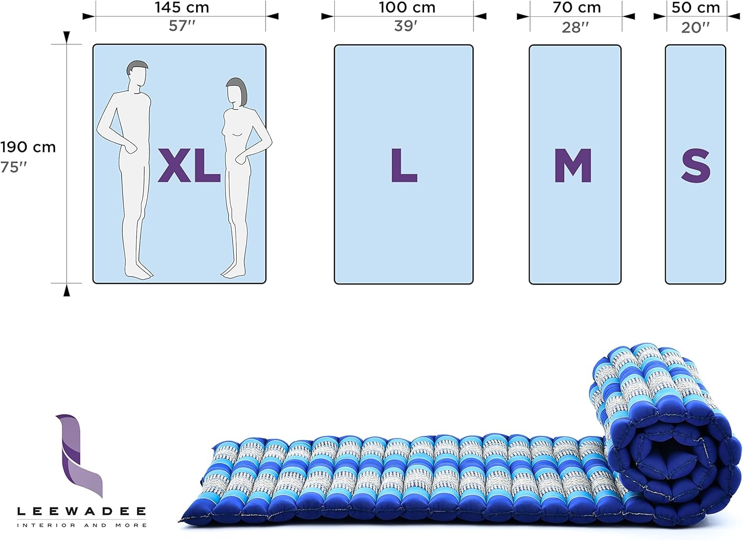 Futon vloermatras blauw - 190x50 cm - 30% korting