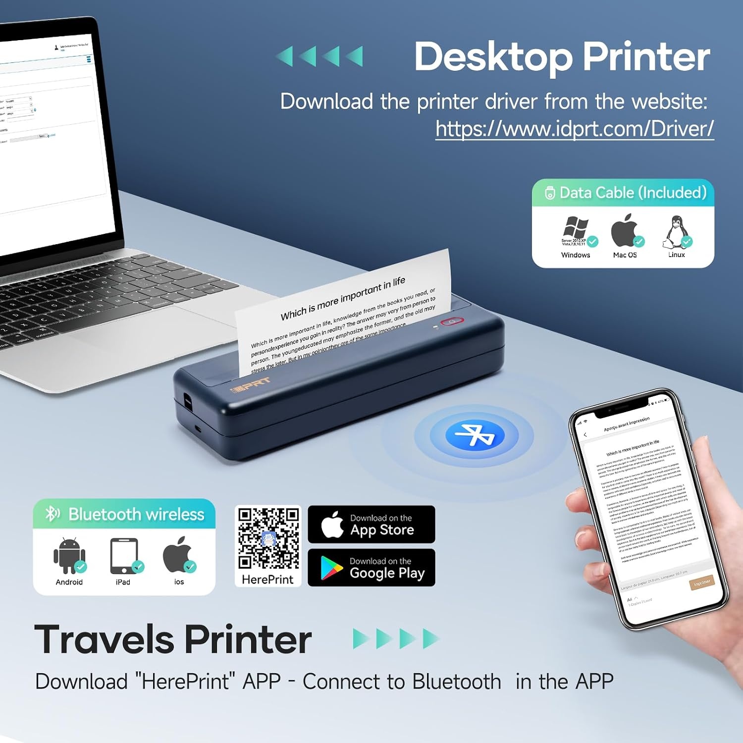 Draagbare A4 Thermische Printer - Compact & Blauw - 29% Korting!