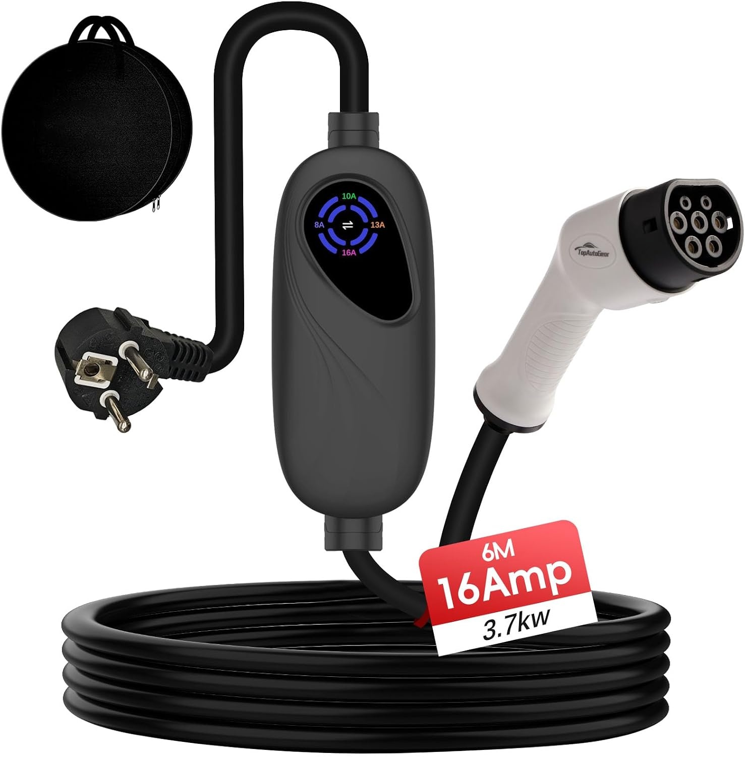 Mobiele Ladekabel Type 2 naar Schuko 3,7kW - 6m, Instelbaar