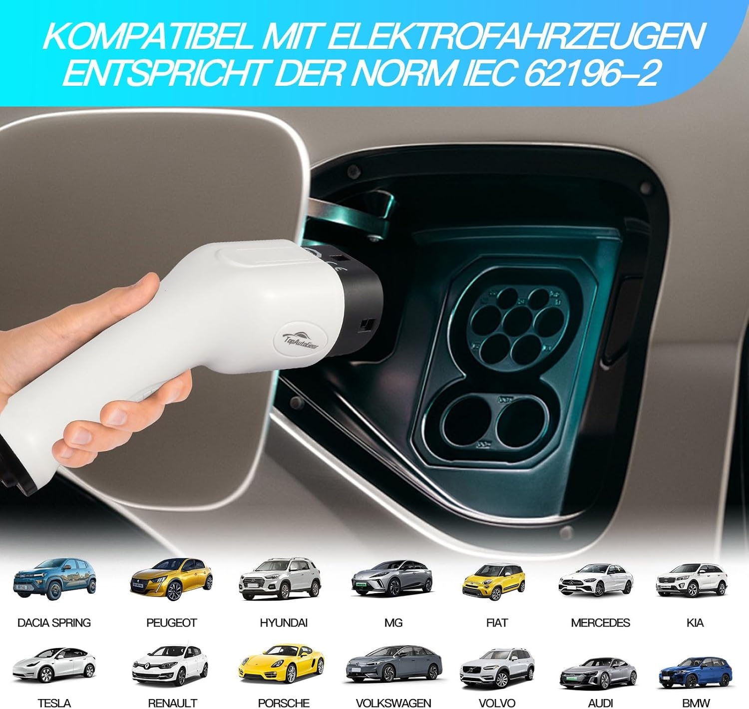 Mobiele Ladekabel Type 2 naar Schuko 3,7kW - 6m, Instelbaar