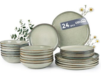 Serviesset 6p | 24-delig Steengoed Saliegroen | 30% Korting