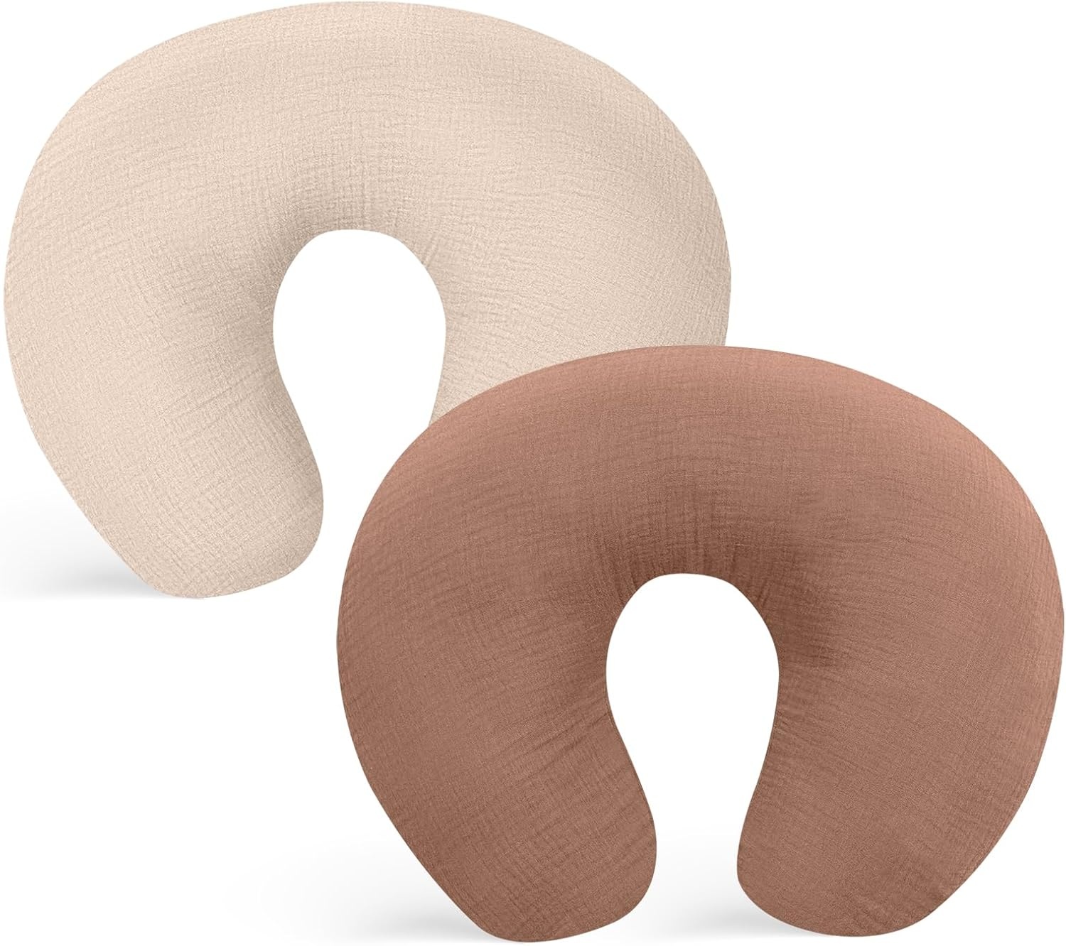 2x Ademende Voedingskussenhoezen (Mousseline) - Lichtbruin/Beige - 52% Korting