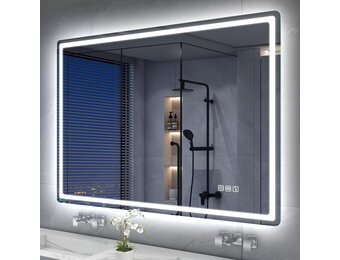 S'bagno Bluetooth-Bathroom-Mirror-with-LED-Lights 1000x700mm, LED-Bathroom-Mirror with Defogging Mat, 3000K-6500K, Dimmable, Memory, HD Tempered Glass, IP44 Waterproof, Horizontal/Vertical