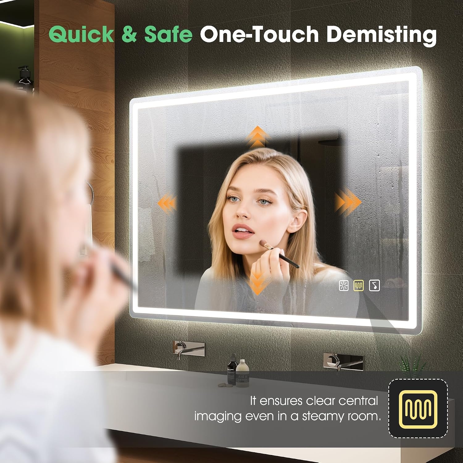 S'bagno Bluetooth-Bathroom-Mirror-with-LED-Lights 1000x700mm, LED-Bathroom-Mirror with Defogging Mat, 3000K-6500K, Dimmable, Memory, HD Tempered Glass, IP44 Waterproof, Horizontal/Vertical