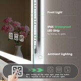 S'bagno Bluetooth-Bathroom-Mirror-with-LED-Lights 1000x700mm, LED-Bathroom-Mirror with Defogging Mat, 3000K-6500K, Dimmable, Memory, HD Tempered Glass, IP44 Waterproof, Horizontal/Vertical