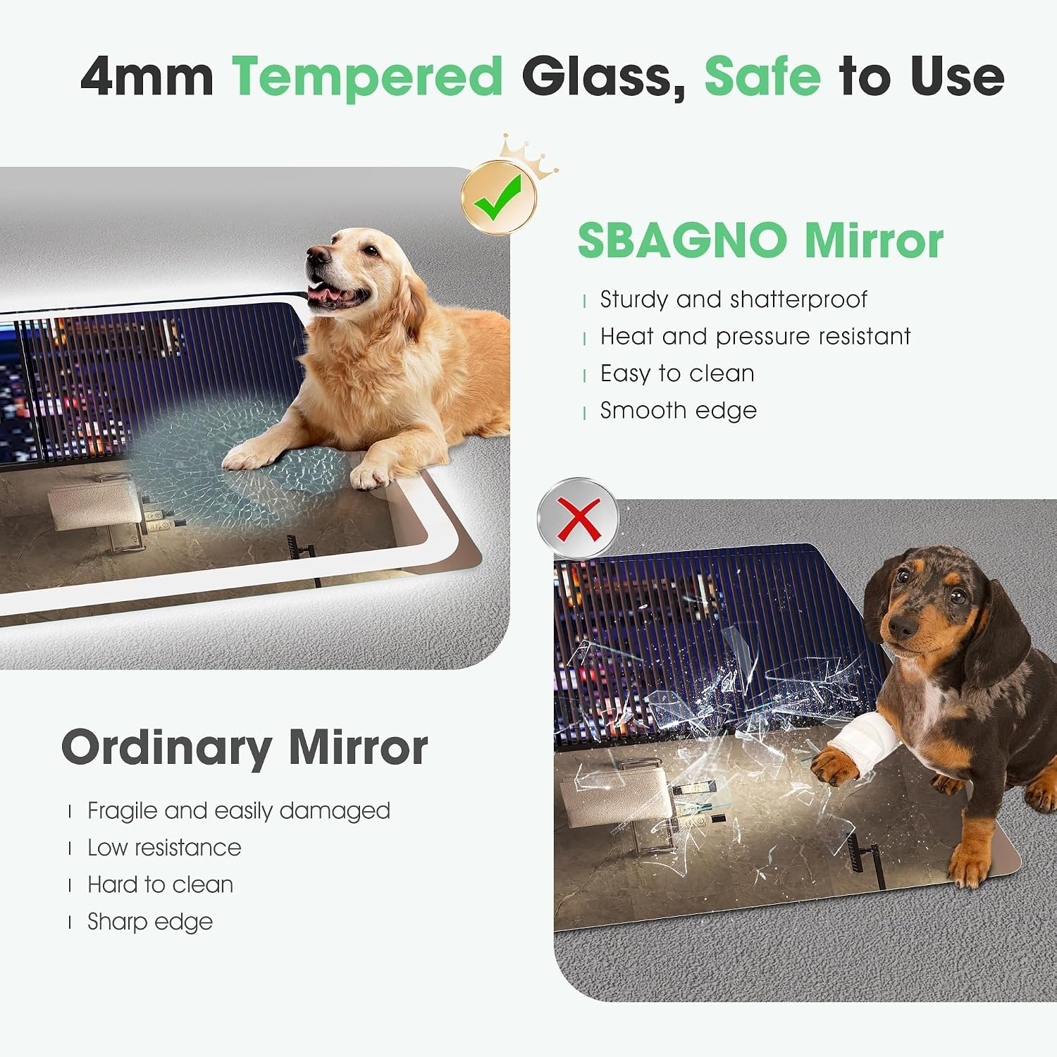 S'bagno Bluetooth-Bathroom-Mirror-with-LED-Lights 1000x700mm, LED-Bathroom-Mirror with Defogging Mat, 3000K-6500K, Dimmable, Memory, HD Tempered Glass, IP44 Waterproof, Horizontal/Vertical
