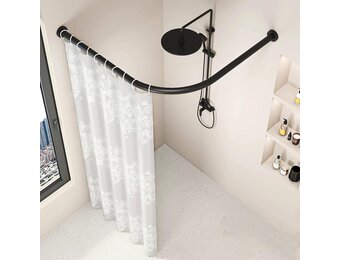 Douchegordijnstang zonder boren, verstelbare L-vormige douchegordijnhouder voor kleedkamer in de badkamer (75-95 x 90-130 cm)