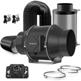 150 mm, regelbare buisventilator, 688 m³/uur, afvoerventilator 3000 tpm, driefasige EC-motor, met luchtkoolfilter en afvoerslang, voor groeitenten, hydroculturen, thuisgebruik.
