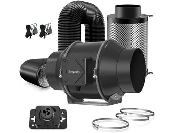 150 mm, regelbare buisventilator, 688 m³/uur, afvoerventilator 3000 tpm, driefasige EC-motor, met luchtkoolfilter en afvoerslang, voor groeitenten, hydroculturen, thuisgebruik.