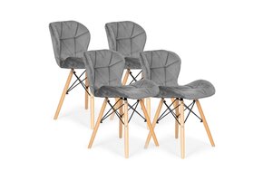 Set van 4 Grijze Fluweel Eetkamerstoelen - 47% Korting