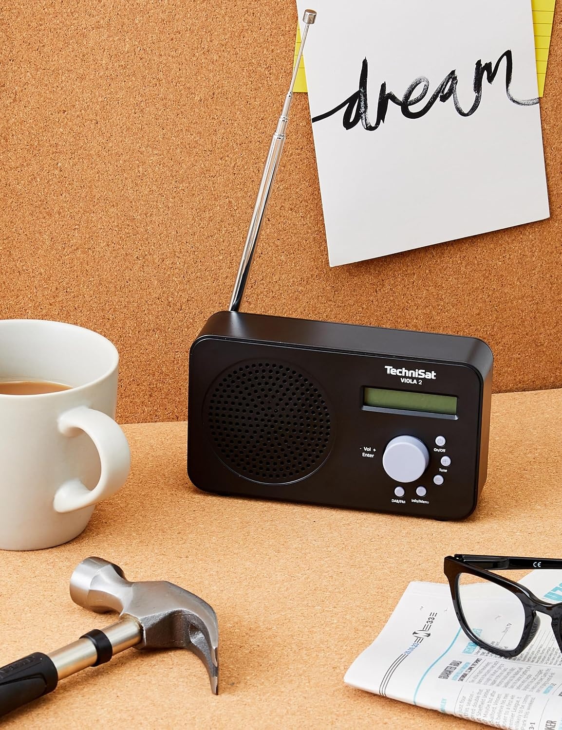 TechniSat VIOLA 2 - draagbare DAB-radio (DAB+, FM, luidspreker, koptelefoonaansluiting, tweeregelig display, knopbediening, klein, 1 Watt RMS) zwart