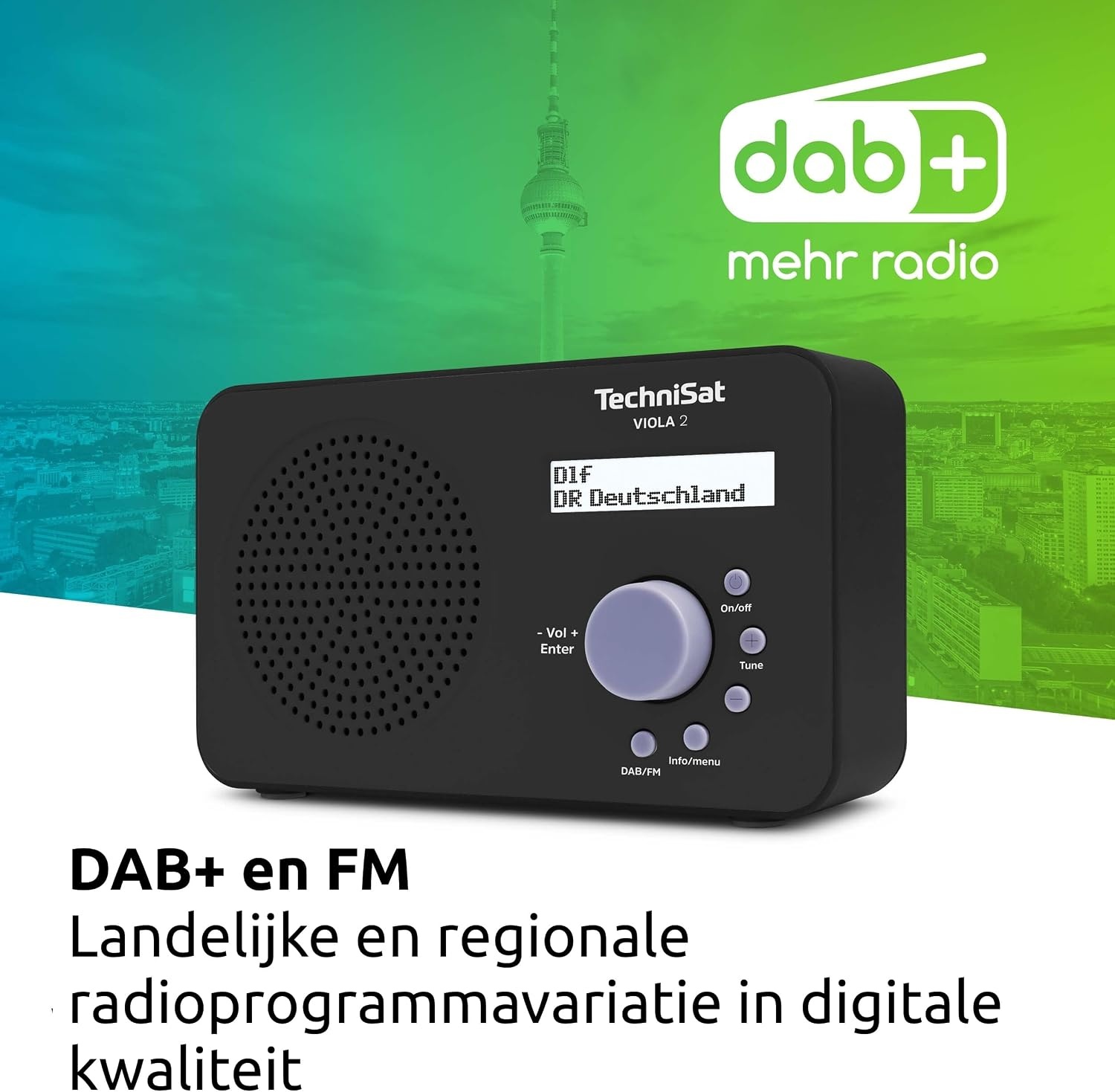 TechniSat VIOLA 2 - draagbare DAB-radio (DAB+, FM, luidspreker, koptelefoonaansluiting, tweeregelig display, knopbediening, klein, 1 Watt RMS) zwart