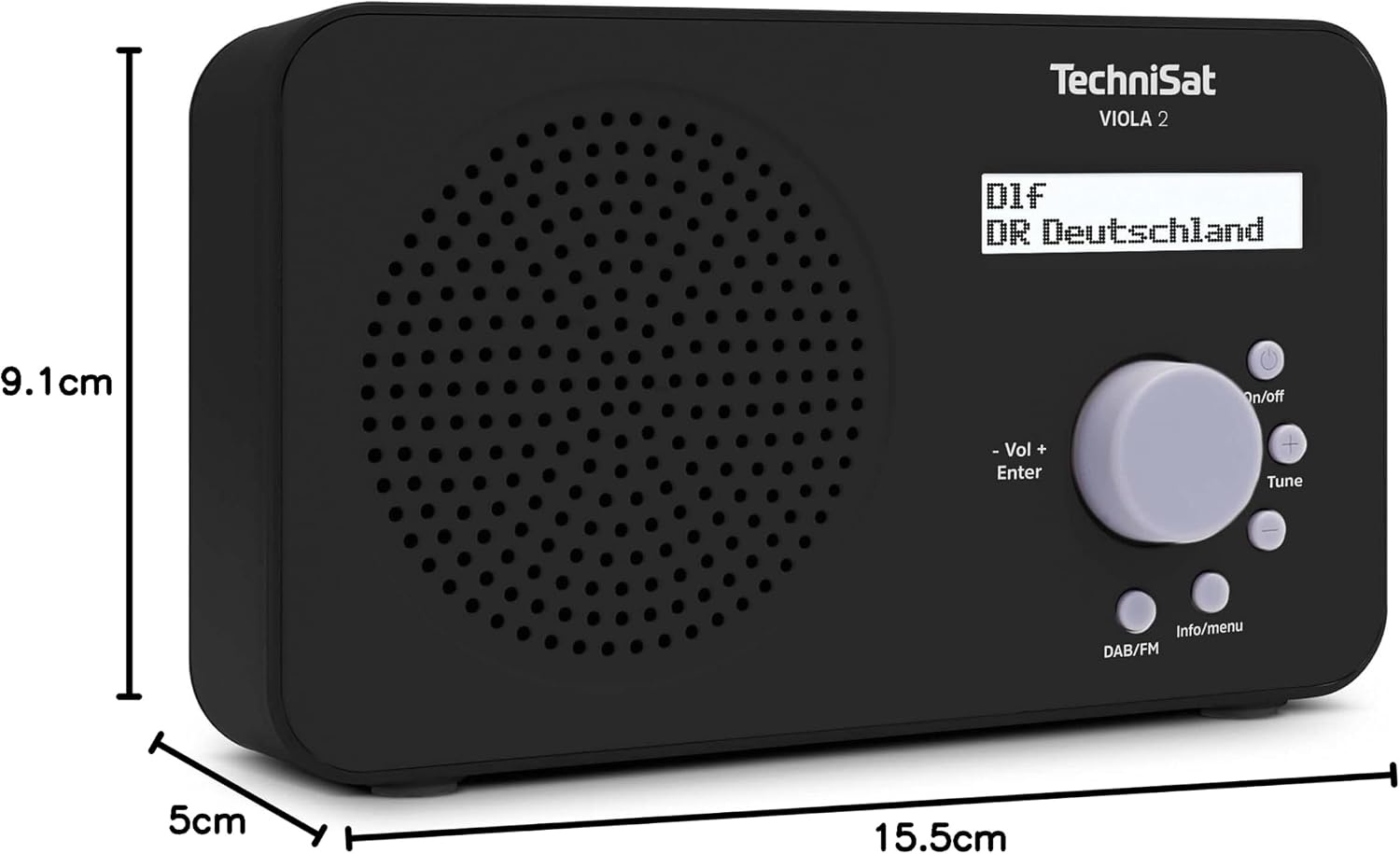 TechniSat VIOLA 2 - draagbare DAB-radio (DAB+, FM, luidspreker, koptelefoonaansluiting, tweeregelig display, knopbediening, klein, 1 Watt RMS) zwart