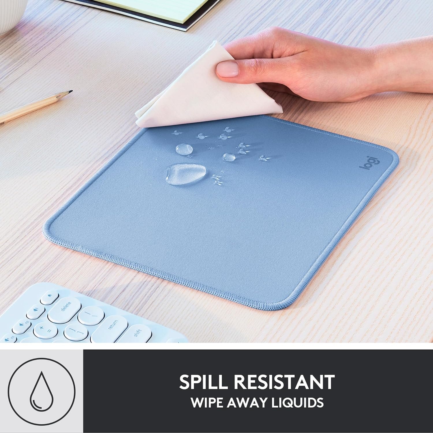 Logitech Mouse Pad - Studio Series, Computer Mouse Pad with Non-Slip Rubber Base, Spill-resistant Surface, Durable Materials, Portable, in a Fresh Modern Design - Blue