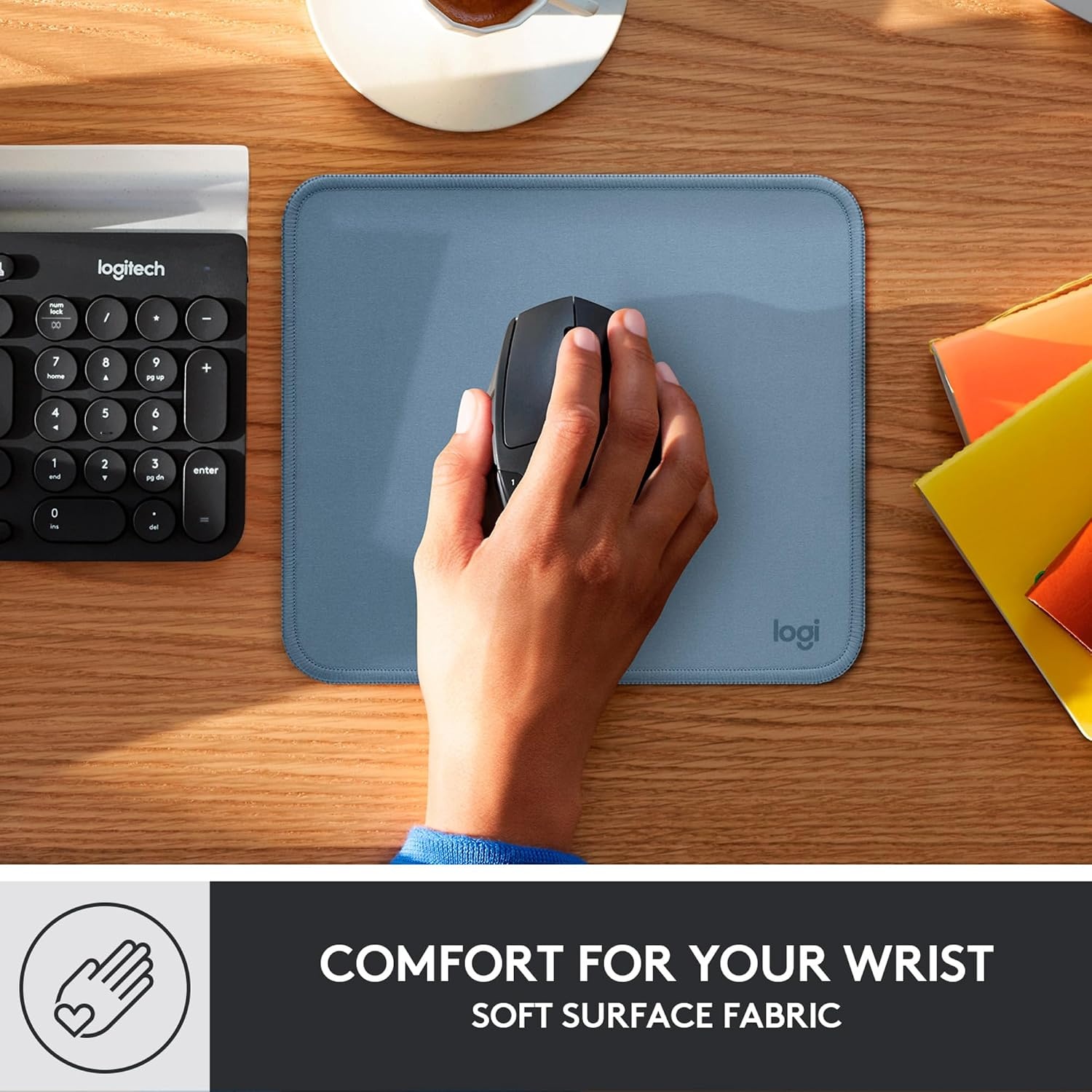 Logitech Mouse Pad - Studio Series, Computer Mouse Pad with Non-Slip Rubber Base, Spill-resistant Surface, Durable Materials, Portable, in a Fresh Modern Design - Blue