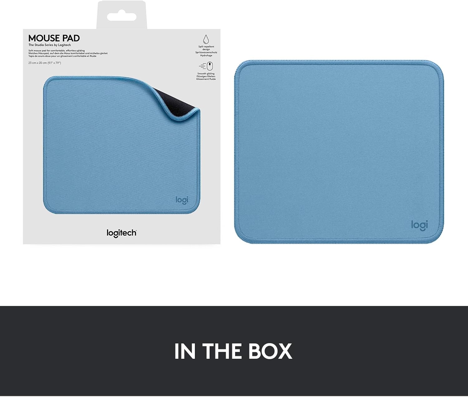 Logitech Mouse Pad - Studio Series, Computer Mouse Pad with Non-Slip Rubber Base, Spill-resistant Surface, Durable Materials, Portable, in a Fresh Modern Design - Blue