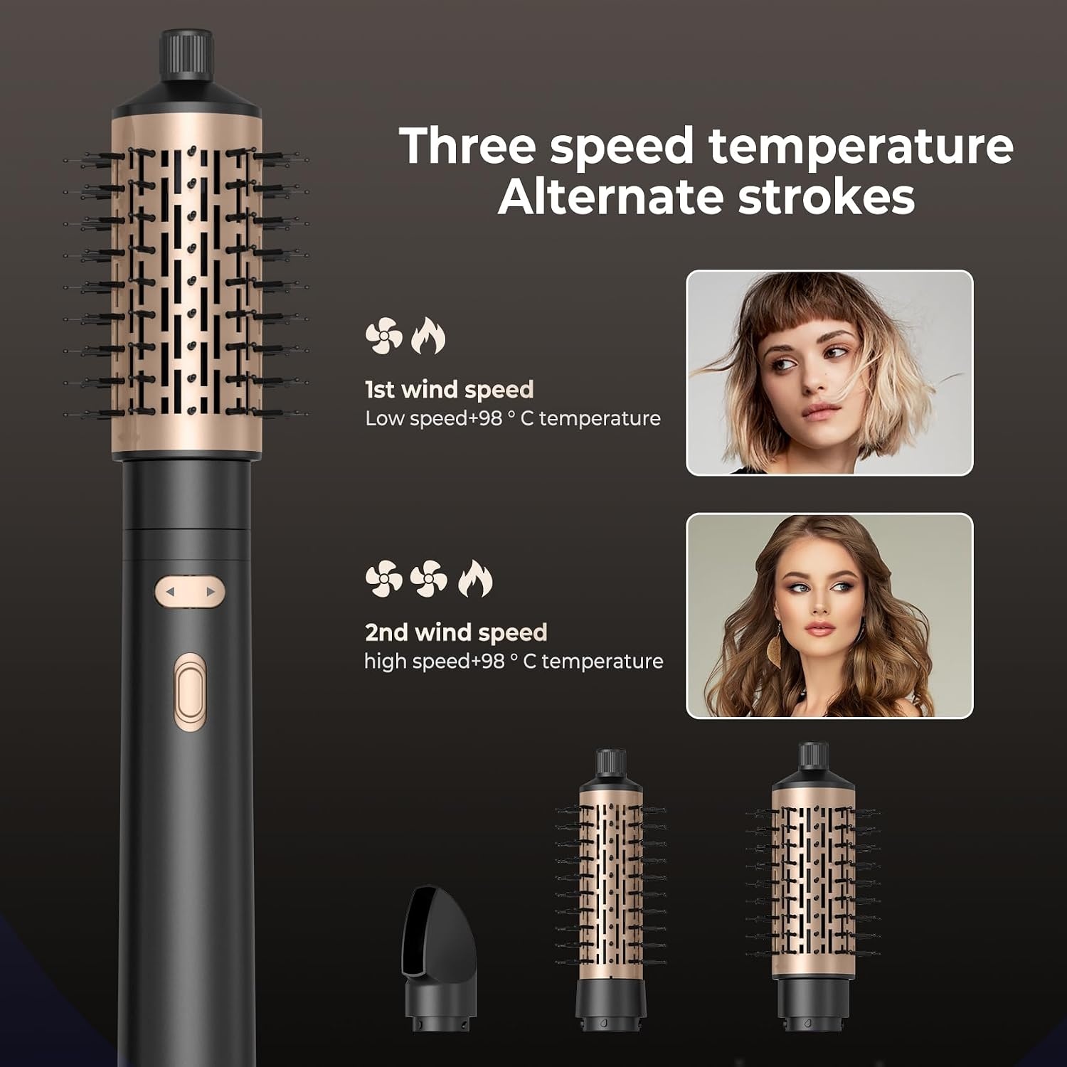 Vefacion 3-in-1 Roterende Warmluftborstel Zwart - Inclusief 38mm en 50mm opzetstukken