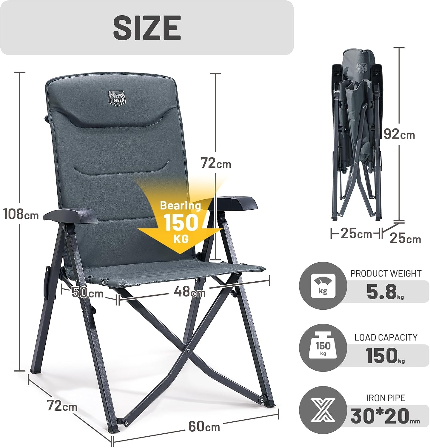 Campingstoelenset 2 stuks met 35% korting | Gevoerd, Hoge rug