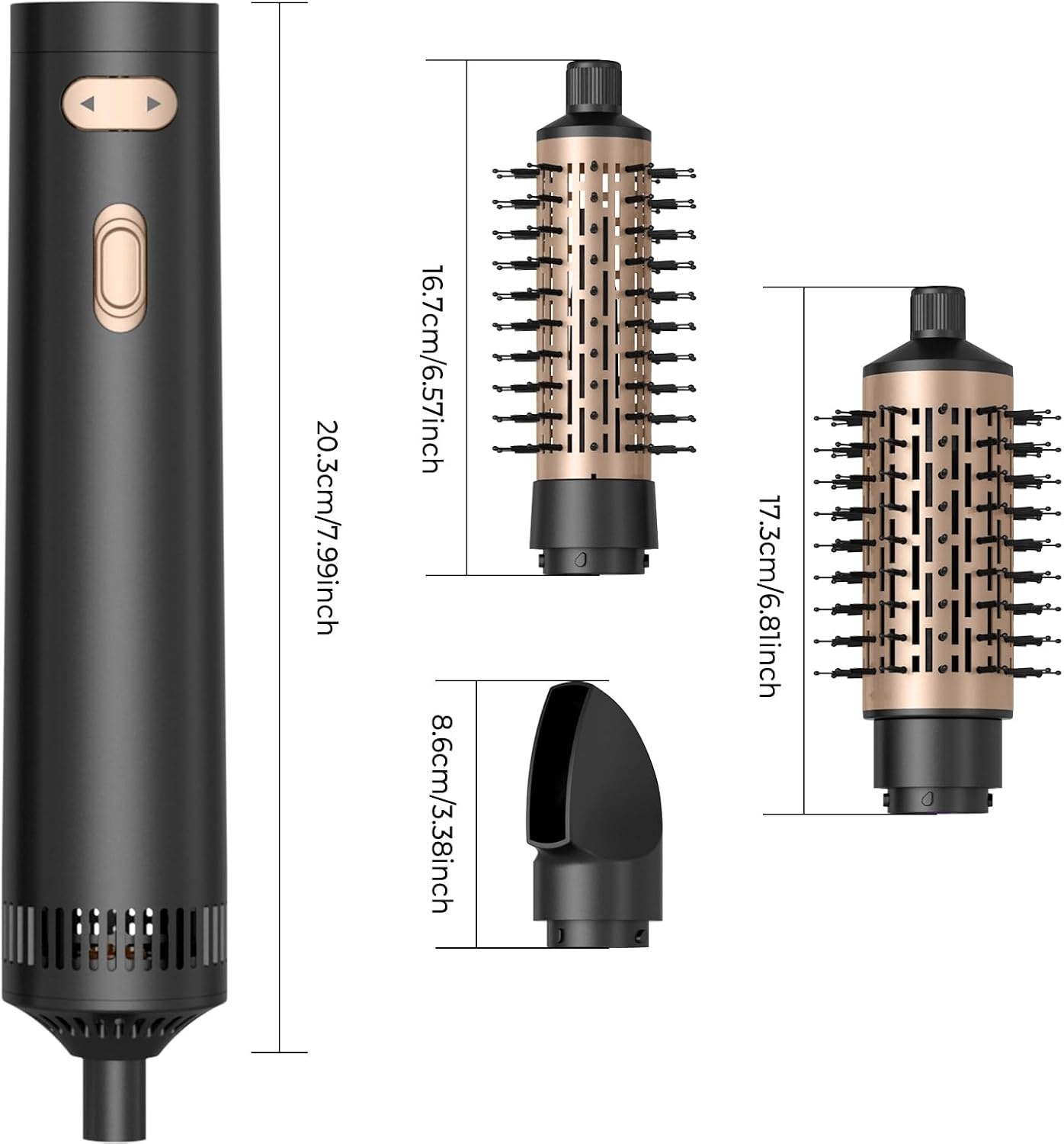Vefacion 3-in-1 Roterende Warmluftborstel Zwart - Inclusief 38mm en 50mm opzetstukken