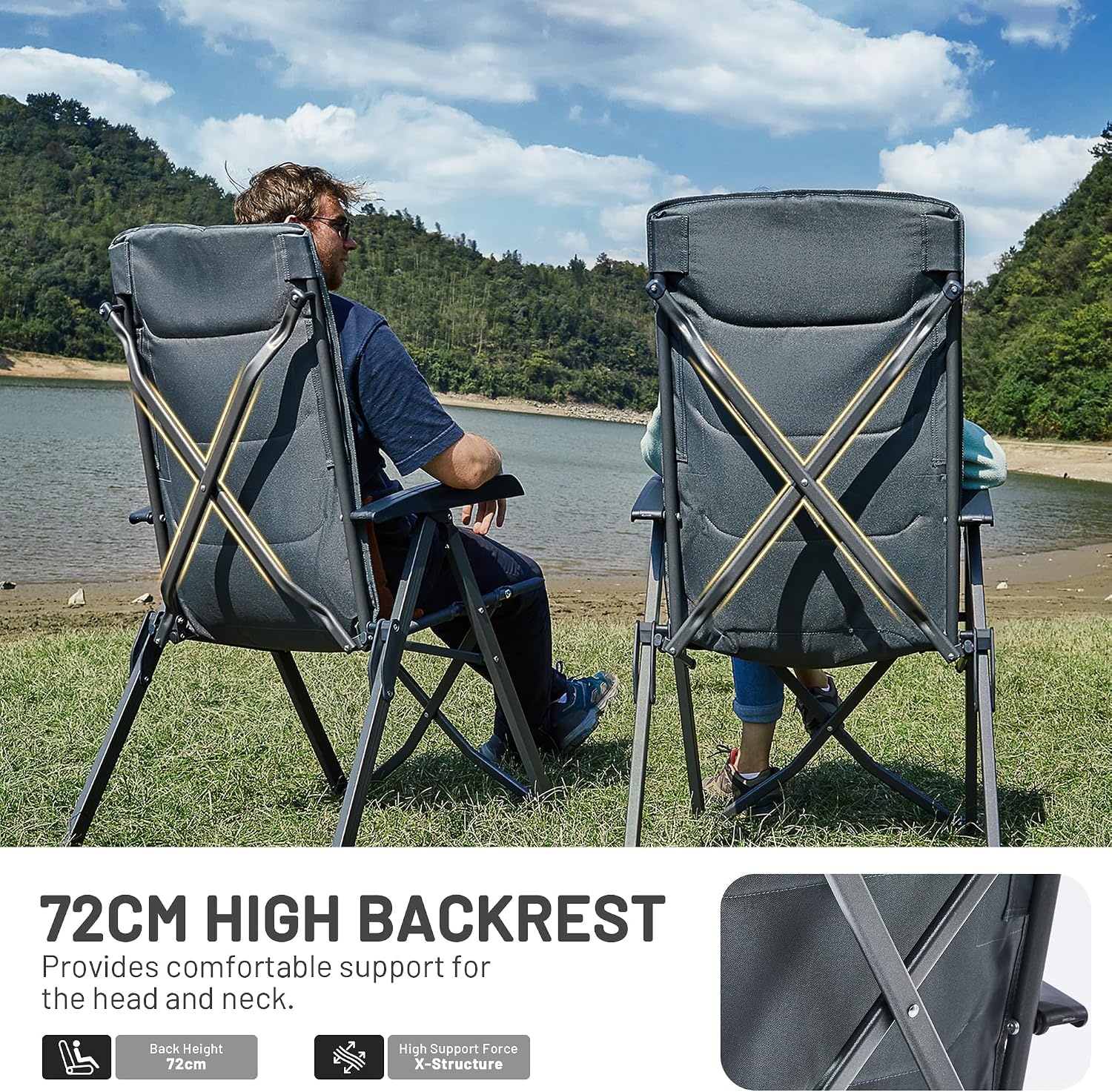 Campingstoelenset 2 stuks met 35% korting | Gevoerd, Hoge rug