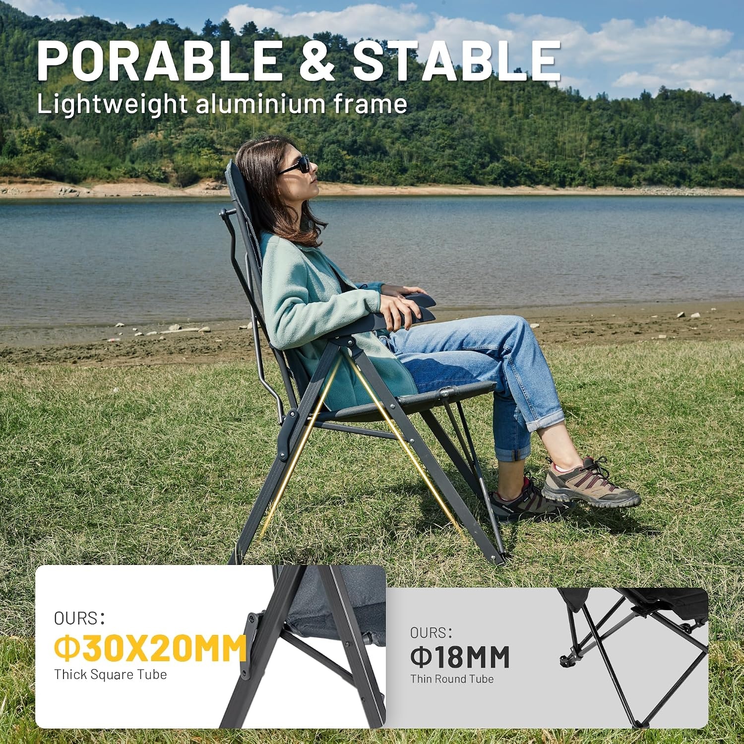 Campingstoelenset 2 stuks met 35% korting | Gevoerd, Hoge rug