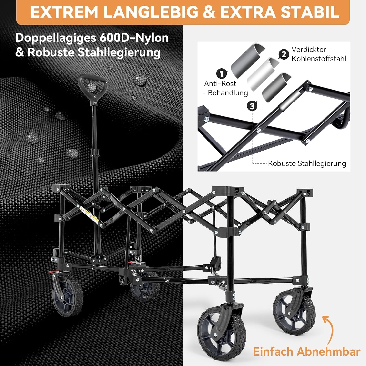 Opvouwbare Handkar 135L | 150kg | Zwart/Grijs | 360° Wielen met Rem | 34% Korting