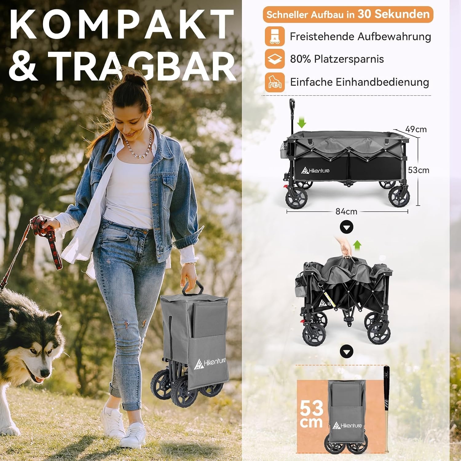Opvouwbare Handkar 135L | 150kg | Zwart/Grijs | 360° Wielen met Rem | 34% Korting