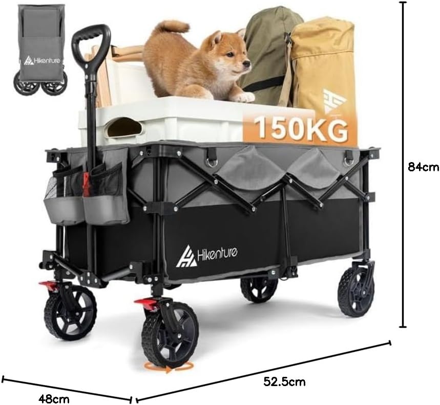 Opvouwbare Handkar 135L | 150kg | Zwart/Grijs | 360° Wielen met Rem | 34% Korting