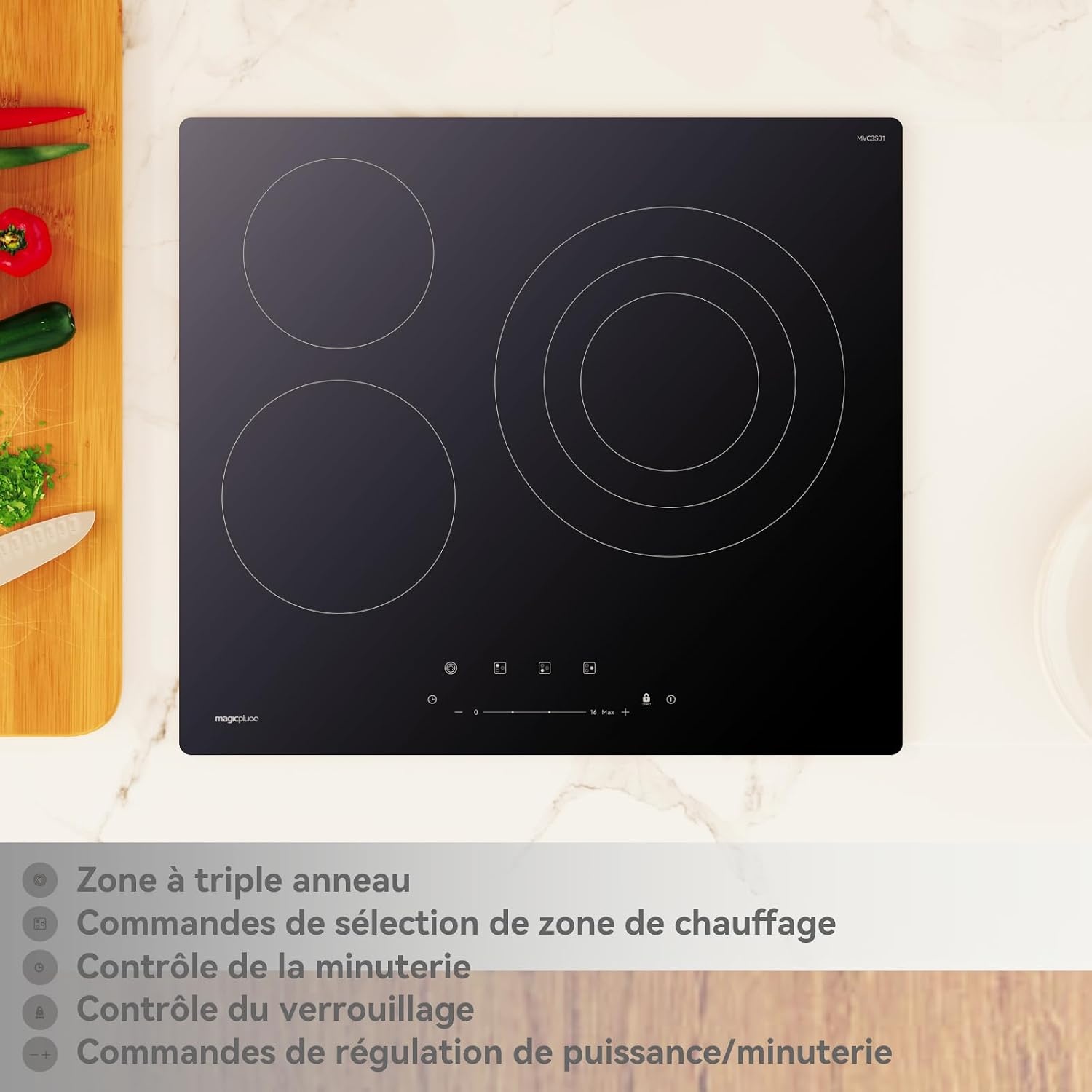 Keramische Kookplaat Rood | 3 Zones | 59 cm | Touch-bediening (54% korting)