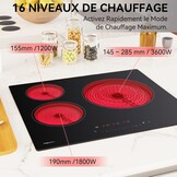 Keramische Kookplaat Rood | 3 Zones | 59 cm | Touch-bediening (54% korting)