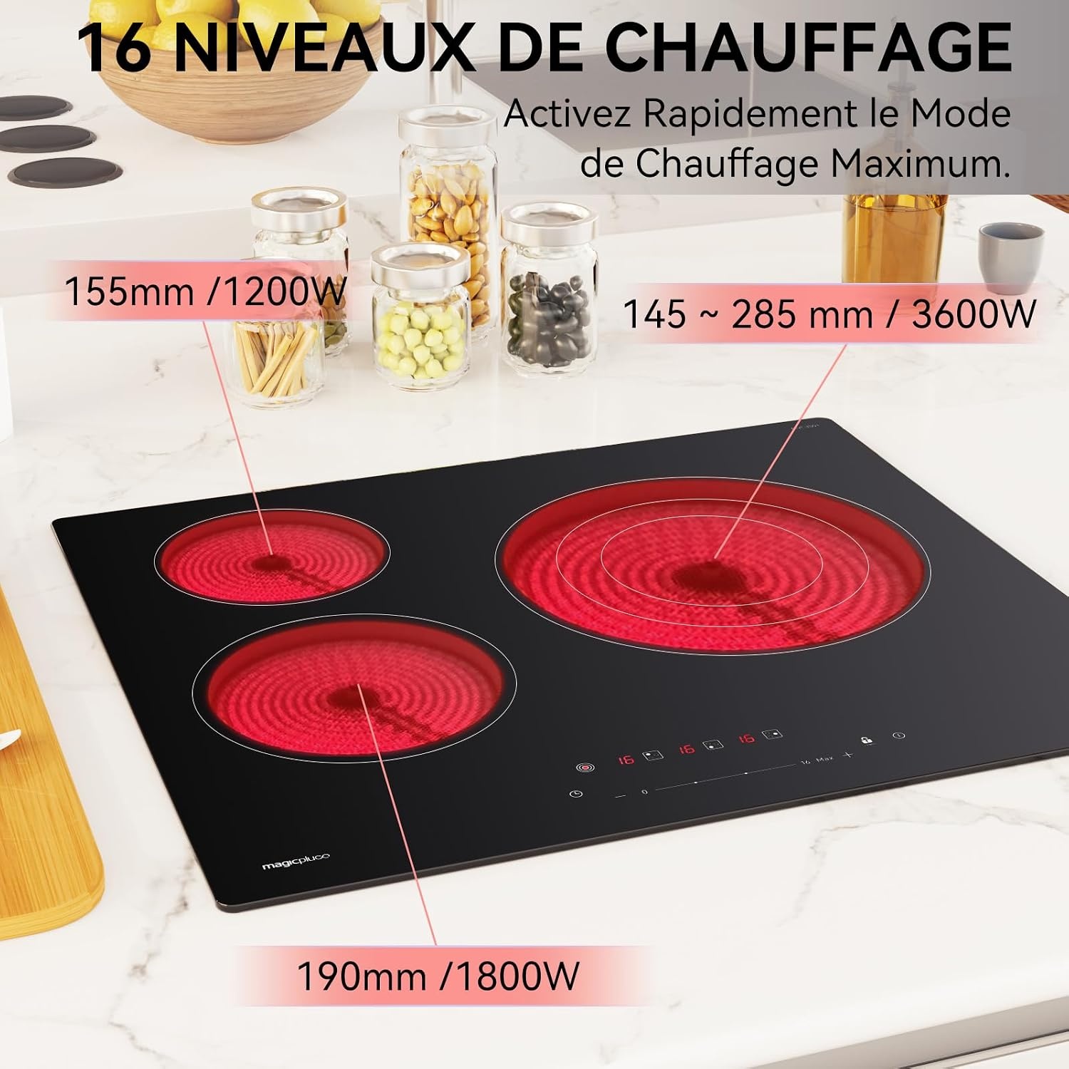Keramische Kookplaat Rood | 3 Zones | 59 cm | Touch-bediening (54% korting)