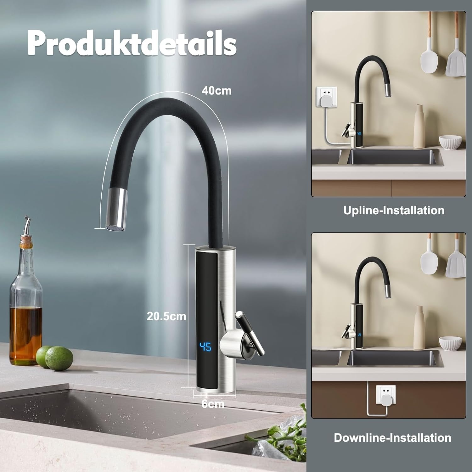 Elektrische Doorstroomboiler Kraan RVS 3000W | Direct Warm Water